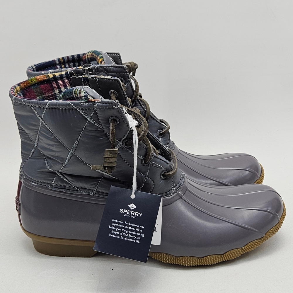 Sperry Saltwater Quilted Duck Boots Grey Womens 11 STS85830 Rain Boots New - Picture 10 of 13